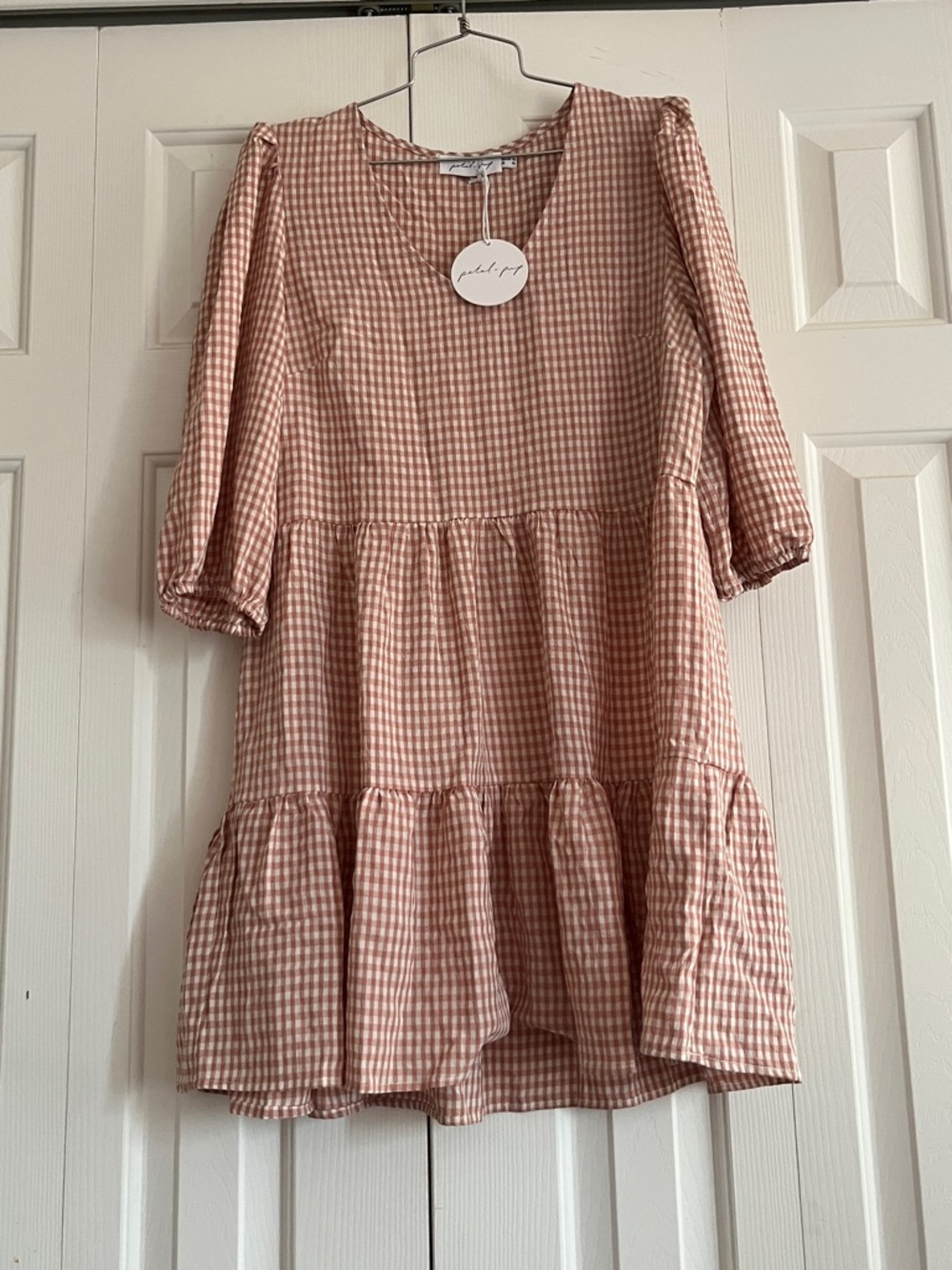 Petal & Pup Pink Gingham Tiered Mini Dress